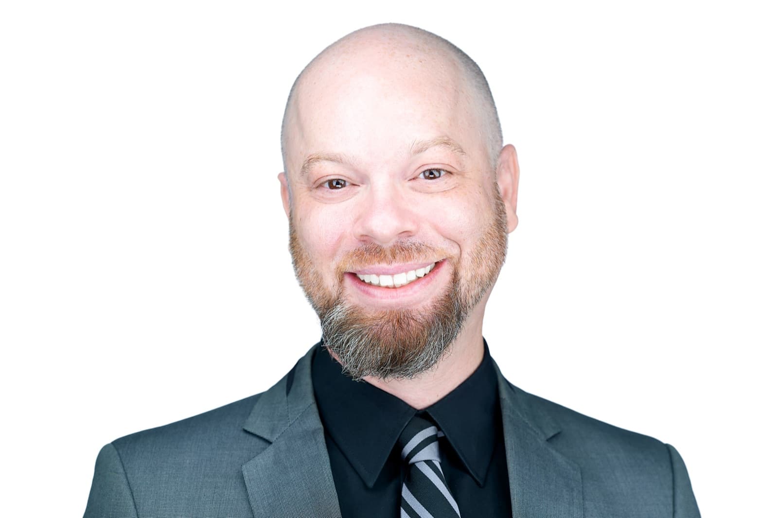 Set of individual headshots from a completed team session, smiling professionals against a white background.