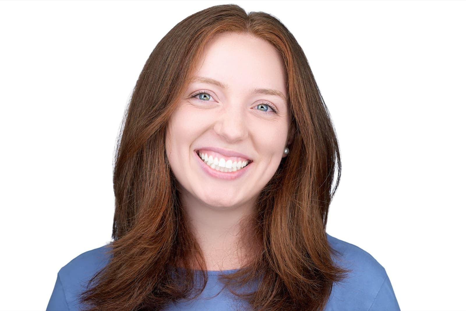 Set of individual headshots from a completed team session, smiling professionals against a white background.