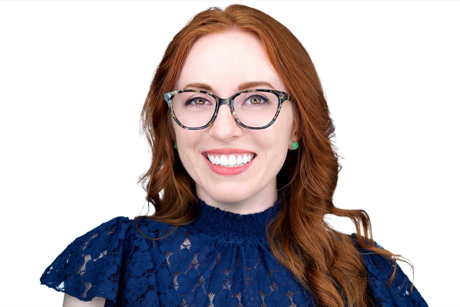 Set of individual headshots from a completed team session, smiling professionals against a white background.