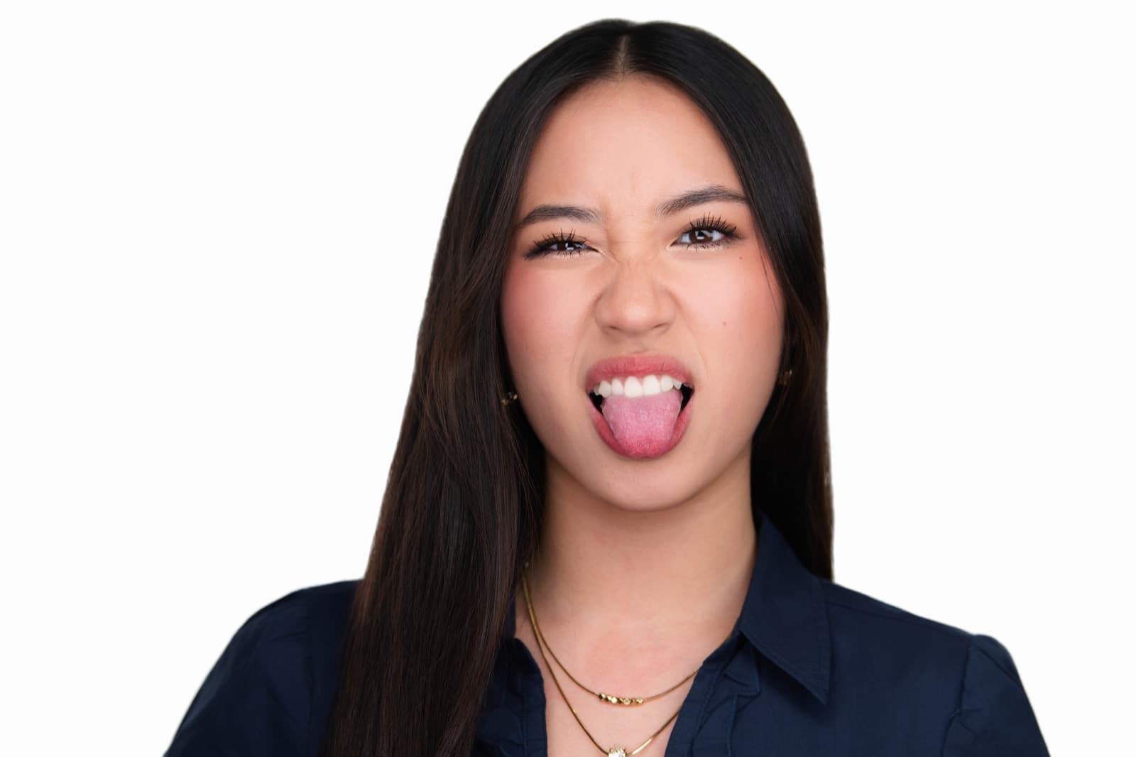 Set of individual booth headshots with playful expressions, including one person sticking out their tongue.