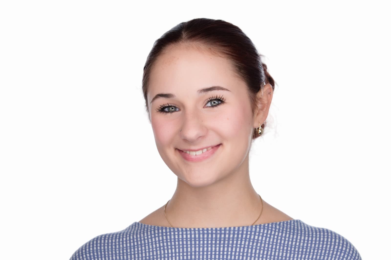 Set of individual booth headshots against a dark background, one wearing an event pin.